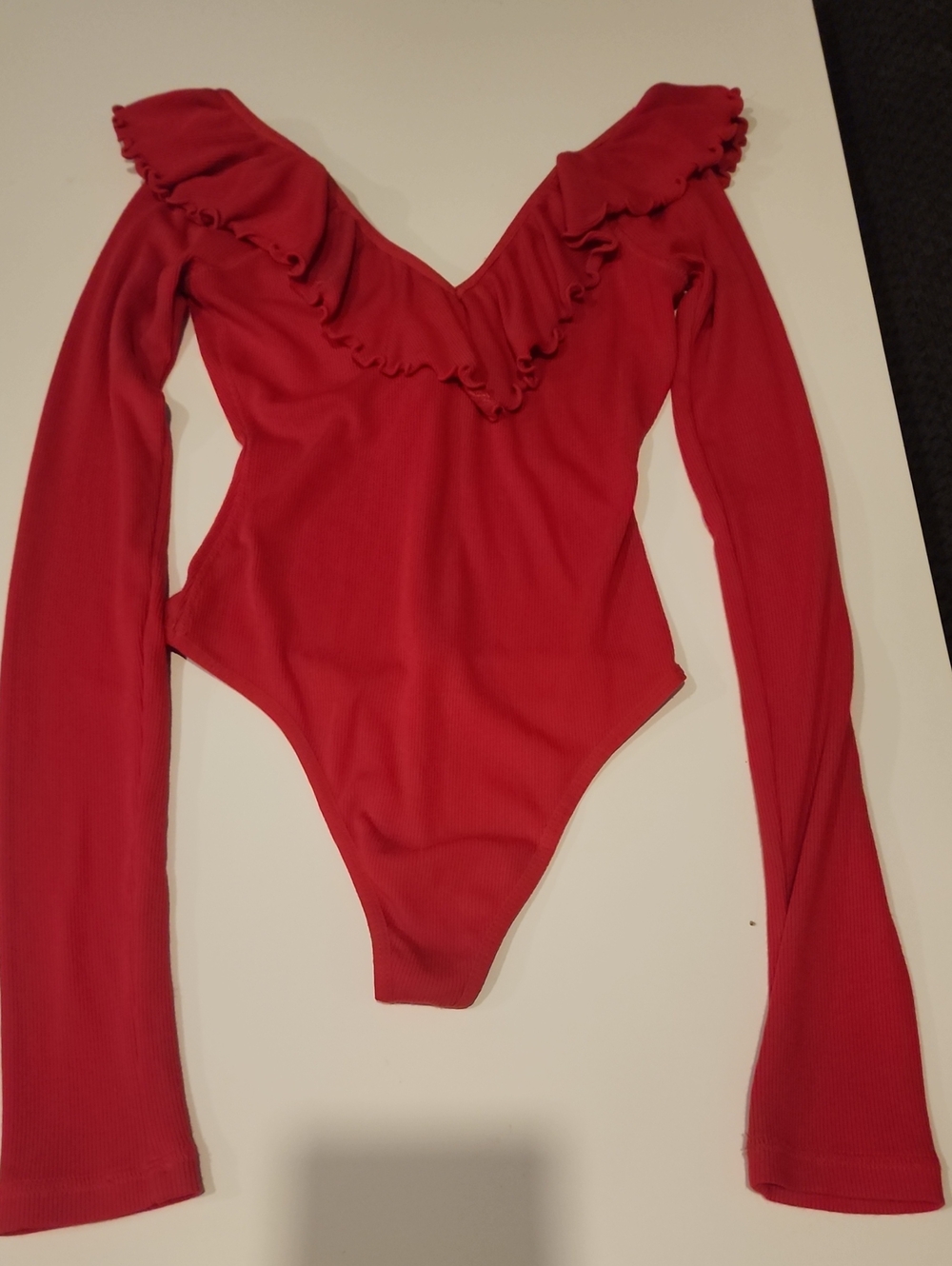 Wilfred Red Ruffle V-Neck Long-Sleeve Bodysuit